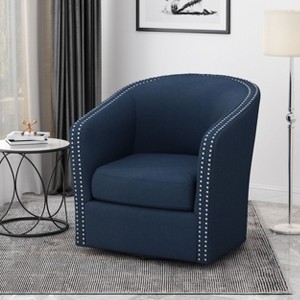 CAVINAS Swivel Accent Chair Barrel Club Chair with Nailhead Accents, Upholstered Living Room Chair for Bedroom, Living Room - 1 of 4