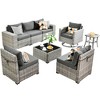 Marlton 8pc Wicker Outdoor Patio Furniture Set Conversation Sofa Sectional with a Swivel Chair and Cushions - 2 of 4