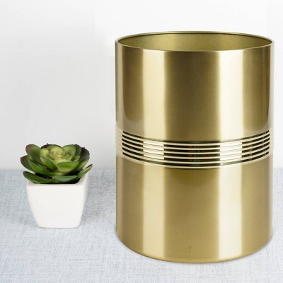 Gold Stainless Steel Decorative Bathroom Wastebasket, 7.75" x 10"