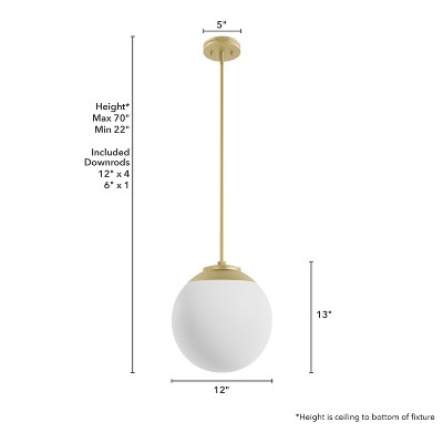 Hepburn 12" Painted Modern Brass Globe Pendant with White Glass
