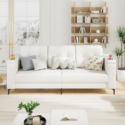 Couches for Living Room, 84 Inch Sofas for Living Room with Storage Armrests, Minimalist Couch with Cup Holders, Side Pockets