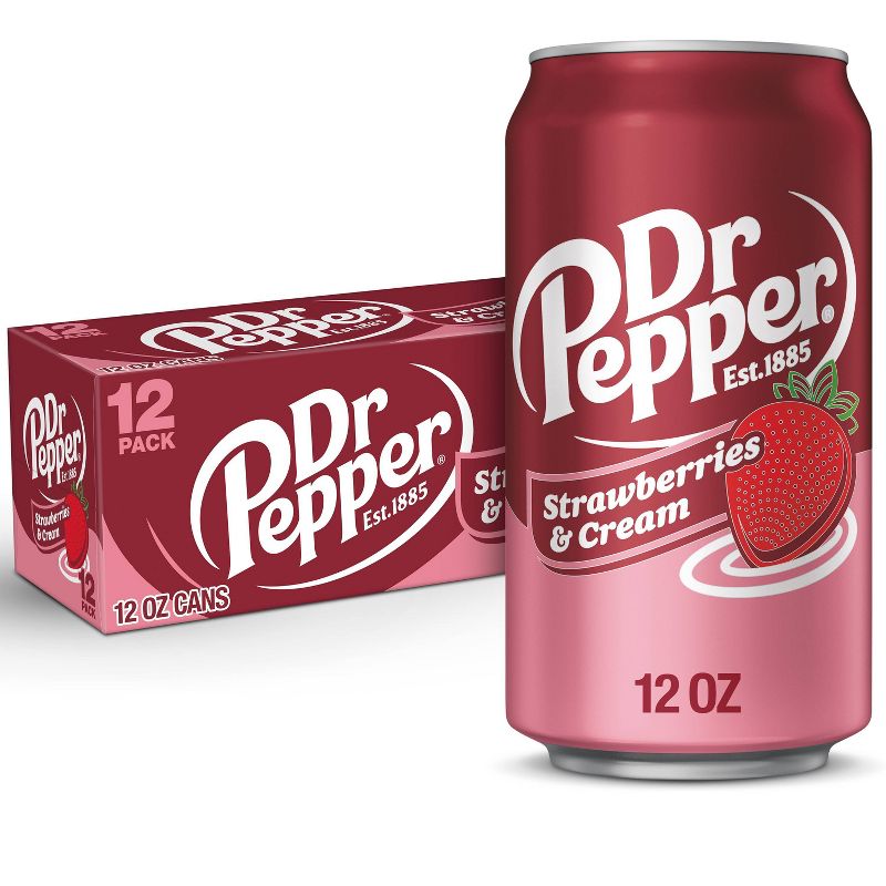Dr Pepper Strawberries &#38; Cream Soda - 12pk/12 fl oz Cans, 1 of 11