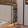 Slim Storage Cart 4 Tier Slim Rolling Storage Cart With Wheels & Wood Top Narrow Sliding Storage Laundry Cart With 3 Pull-Out Baskets KitchenBathroom - 4 of 4