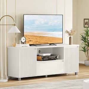 Fluted TV Stand for 55/60/65 inch TV White TV Console Modern Entertainment Center for Living Room 63 IN Media Console Cabinet with Drawer - 1 of 4