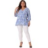 Agnes Orinda Women's Plus Size V Neck 3/4 Sleeve Boho Striped Peplum Babydoll Blouses - 3 of 4