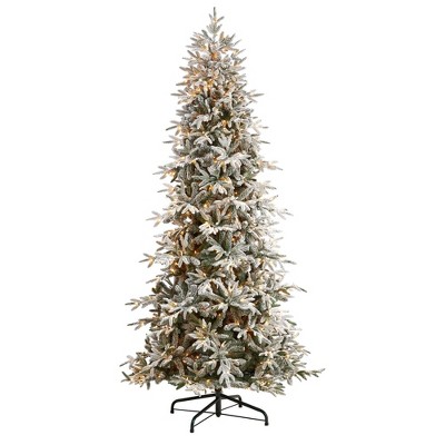 Nearly Natural 9.5-ft Flocked Manchester Spruce Artificial Christmas Tree with 650 Lights and 1733 Bendable Branches