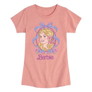 Girls' - Barbie - Portrait Floral Bow Fitted Short Sleeve Graphic T-Shirt - 1 of 4