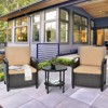 Tangkula 3-Piece Rattan Sofa Chair Patio Conversation Set with Coffee Table & Cushions - 3 of 4