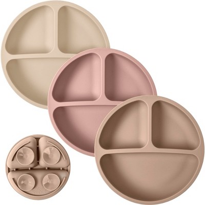 WeeSprout Suction Plates for Babies & Toddlers | 100% Silicone | Plates Stay Put with Suction Feature | Divided Design | 3 Pack