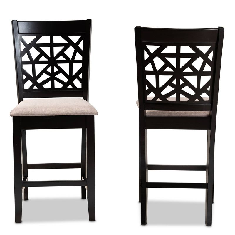 Set of 2 Devon Pub Chair Sand/Espresso - Baxton Studio: Modern Upholstered, Wood Frame, Armless, 3 of 9