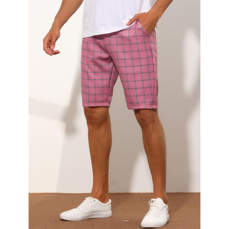 Lars Amadeus Men's Straight Fit Flat Front Plaid Checked Shorts, 2 of 6