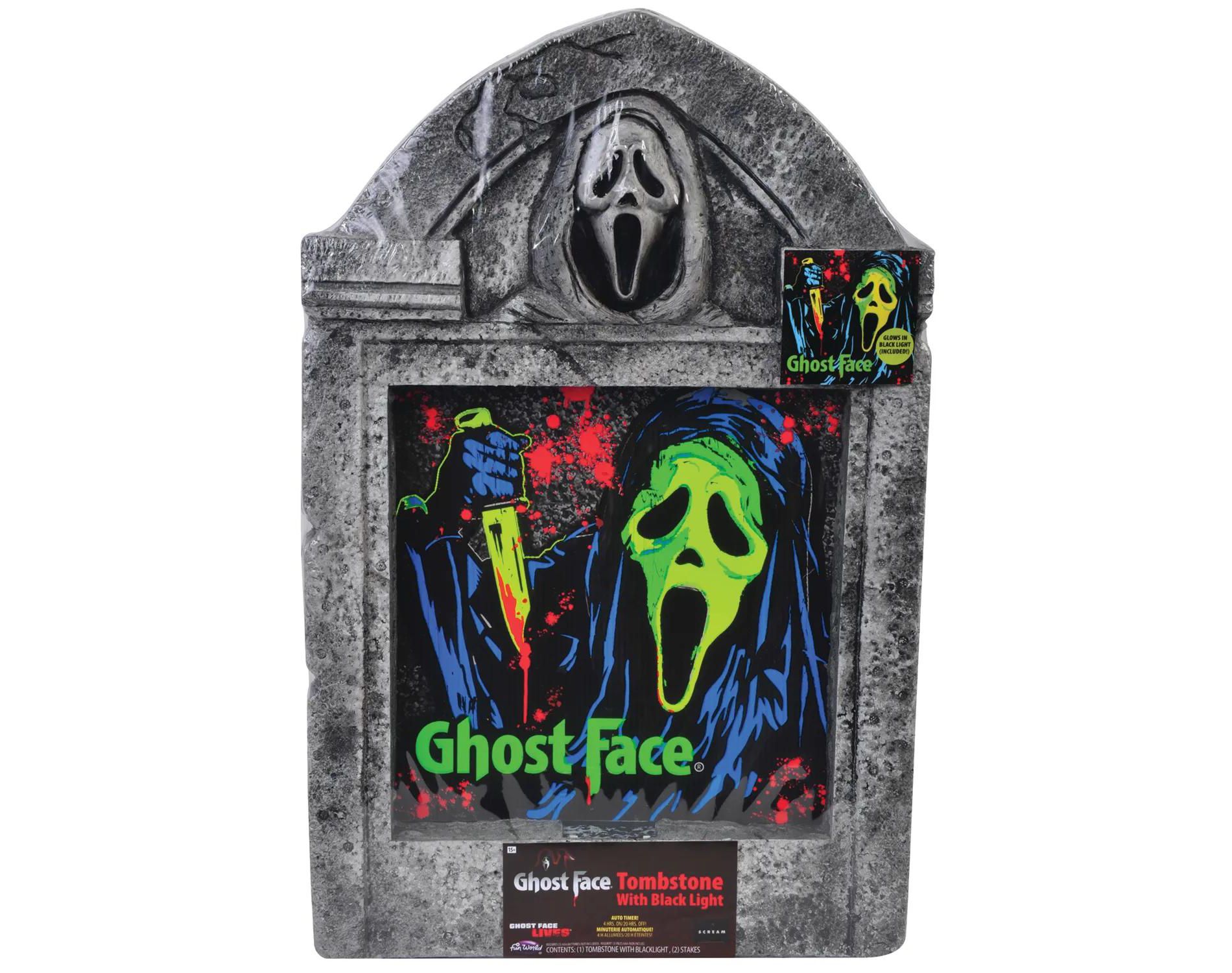 Fun World 21 in Ghostface Black Light Tombstone Halloween Decoration - Gray