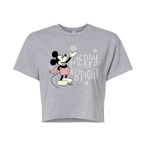 Women's - Disney - Merry And Bright Mickey Mouse Cropped Graphic T-Shirt - 1 of 4