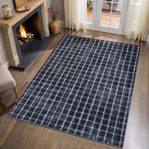 Checkered Area Rug for Living Room Black White Braided Geometric Print Soft Low-Pile Thin Large Washable Rugs for Bedroom for Dining Room - 1 of 4
