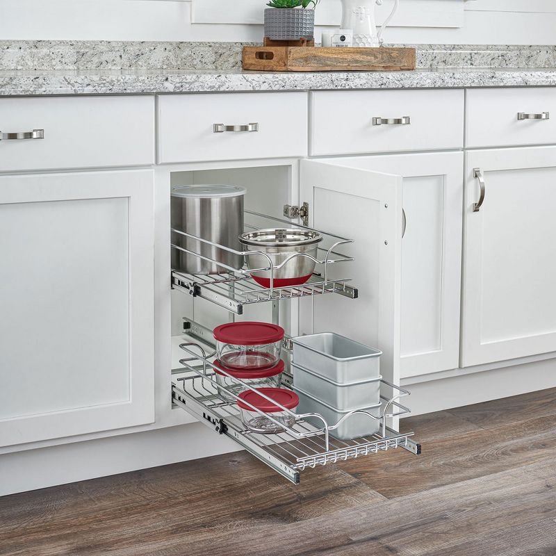 Rev-A-Shelf 5WB2 2-Tier Wire Basket Pull Out Shelf Storage for Kitchen Base Cabinet Organization, Chrome, 3 of 8