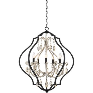 Possini Euro Design Clara Black Silver Pendant Chandelier 27" Wide Industrial Ornate Cage Amber Crystal 5-Light Fixture for Dining Room Kitchen Island - 1 of 4