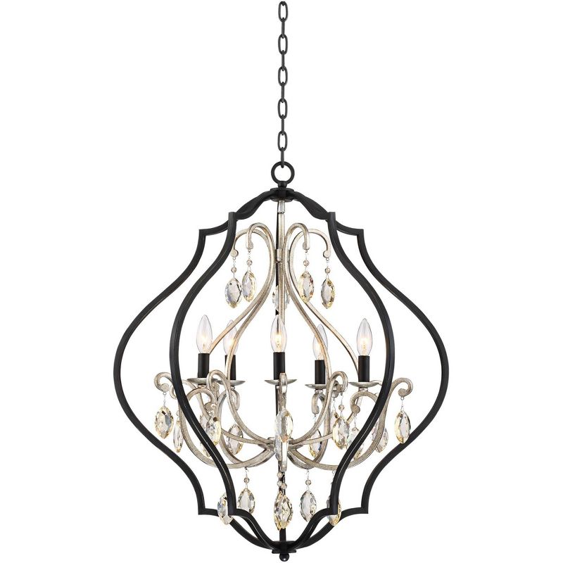 Possini Euro Design Clara Black Silver Pendant Chandelier 27" Wide Industrial Ornate Cage Amber Crystal 5-Light Fixture for Dining Room Kitchen Island, 1 of 8