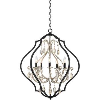 Possini Euro Design Clara Black Silver Pendant Chandelier 27" Wide Industrial Ornate Cage Amber Crystal 5-Light Fixture for Dining Room Kitchen Island
