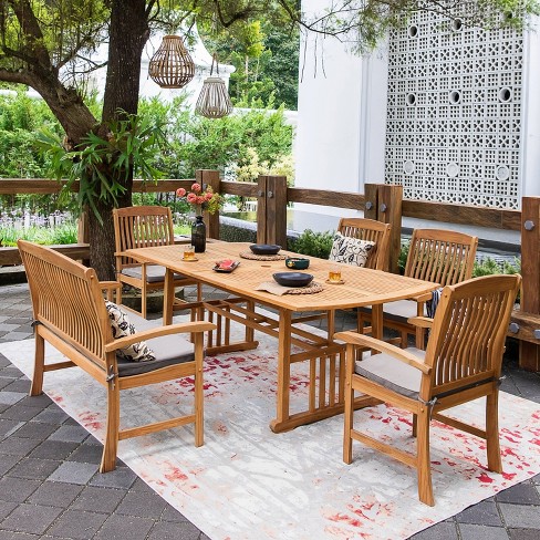 Cambridge Casual 6pc Caterina Teak Wood Outdoor Dining Set With Beige Cushion Weather resistant 2 Umbrella Hole Galvanized Steel Hardware Target
