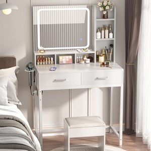 Aheaplus Makeup Vanity Desk with LED Light Mirror, Dressing Table with Charging Station and Drawers - 1 of 4