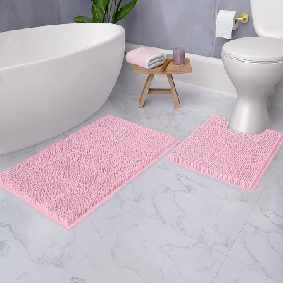 Home Mart Goods 2 Piece Set Pink Soft Cozy Plush Chenille Bath Mat Bathroom Rug