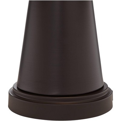Bronze Tapered Table Lamps with Natural Drum Shades and USB Ports, Set of 2