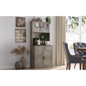 Large 71" Freestanding Pantry Cabinet - Tall Kitchen Storage with Microwave Stand, Doors and Shelves - 1 of 4