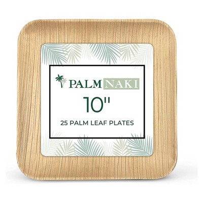 Palm Naki Square Palm Leaf Plates (25 Count), Disposable, Compostable, Biodegradable