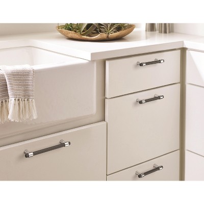 Polished Chrome and Matte Black Modern Cabinet Bar Pull