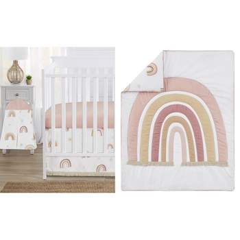 Sweet Jojo Designs Girl Baby Crib Bedding Set - Boho Rainbow Collection 4pc