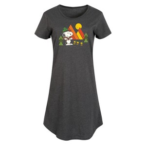 Women's Peanuts Retro Trailbrazers Graphic T-shirt Dress - Heather Charcoal - 4X - 1 of 4