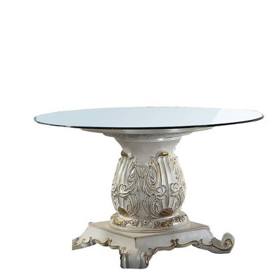 Vendome Antique Pearl Round Wood and Glass Dining Table
