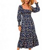 Women's Square Neck Smocked Top Long Sleeve Floral Print Maxi Dress - Soft & Breathable Fabric, Casual Boho Dress - 3 of 4