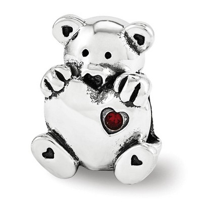 Black Bow Jewelry Sterling Silver & Red Crystal Teddy Bear with Heart Bead Charm