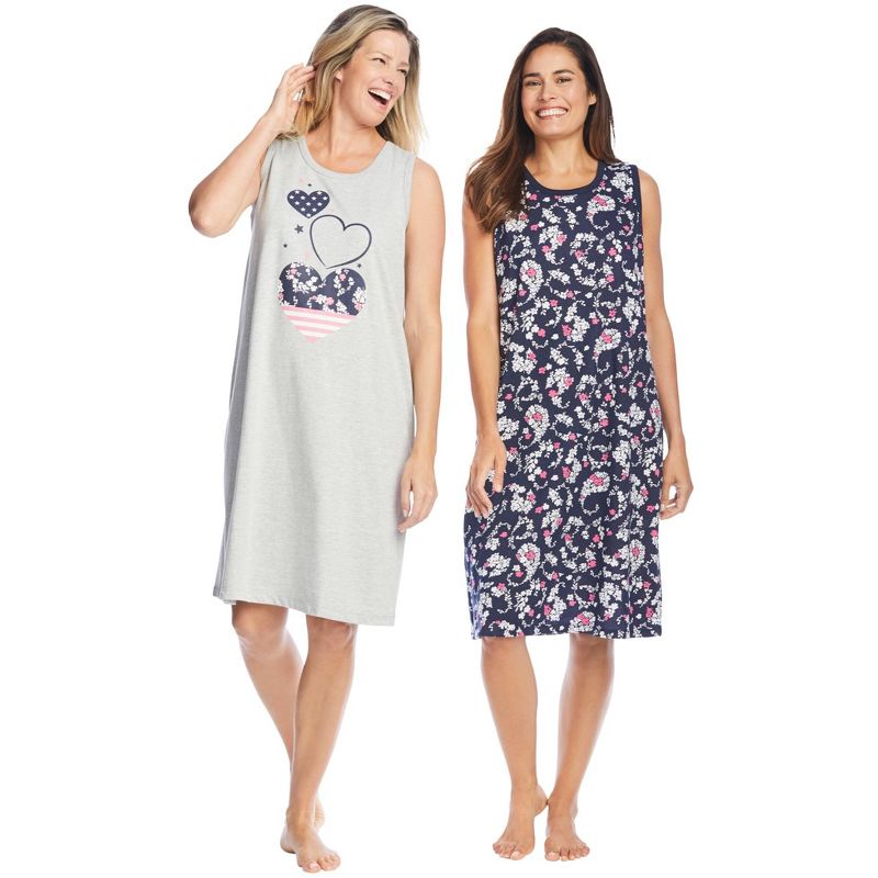 Dreams & Co. Women's Plus Size 2-Pack Sleeveless Sleepshirt, 1 of 2