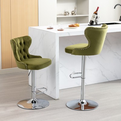 Modern rotating bar stool, PU leather cushioned bar stool, adjustable back height of 25-33 inches, suitable for home bar kitchen island