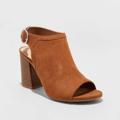 cognac open toe heels