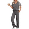 Ekouaer Pyjama Damen Herbst Schlafanzug Kurzarm Lang Hose Rippen Nachtw?sche - 3 of 4