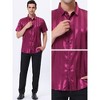 Lars Amadeus Men's Point Collar Button Short Sleeve Striped Satin Dress Shirts - 4 of 4