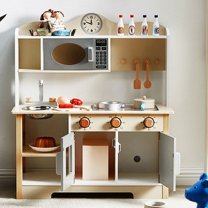 Angel Sar Wooden Play Kitchen Set, Realistic Toddler Kitchen Playset with Oven, Sink, and Cabinet, Solid Wood Construction for Kids Aged 3 and Up - 1 of 4