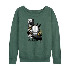 Women's - Avatar: The Last Airbender - Aang Ink Splatter Lightweight French Terry Wide Neck Long Sleeve Shirt - 1 of 4