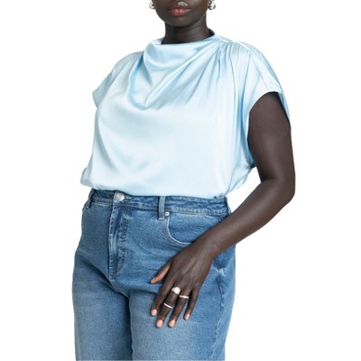 ELOQUII Women's Plus Size Pleat Detail Satin Shirt
