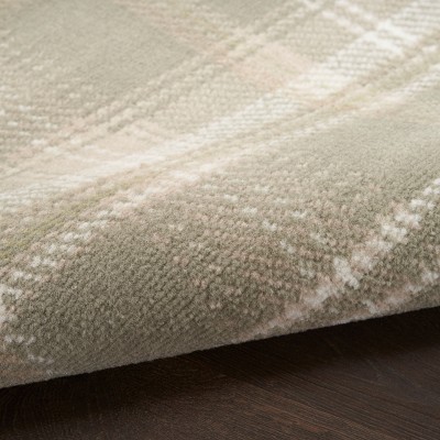 Olive Plaid Synthetic Runner Rug with Latex Backing