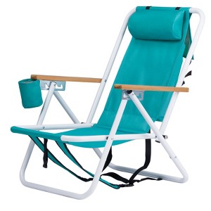 Sevobal Outdoor Portable Chairs Reclining Beach Chair Set with Cup Holder and Headrest for Lawn Patio Deck Garden Poolside, Blue, 23"*21.7"*31.5" - 1 of 4
