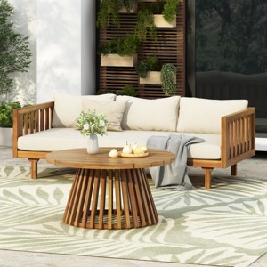 3 Seater Acacia Wood Outdoor Daybed and Coffee Table Set,2 Piece Wood Garden Furniture Sofa Set,Patio Lounge Set with Cushions-Coolbibila - 1 of 4