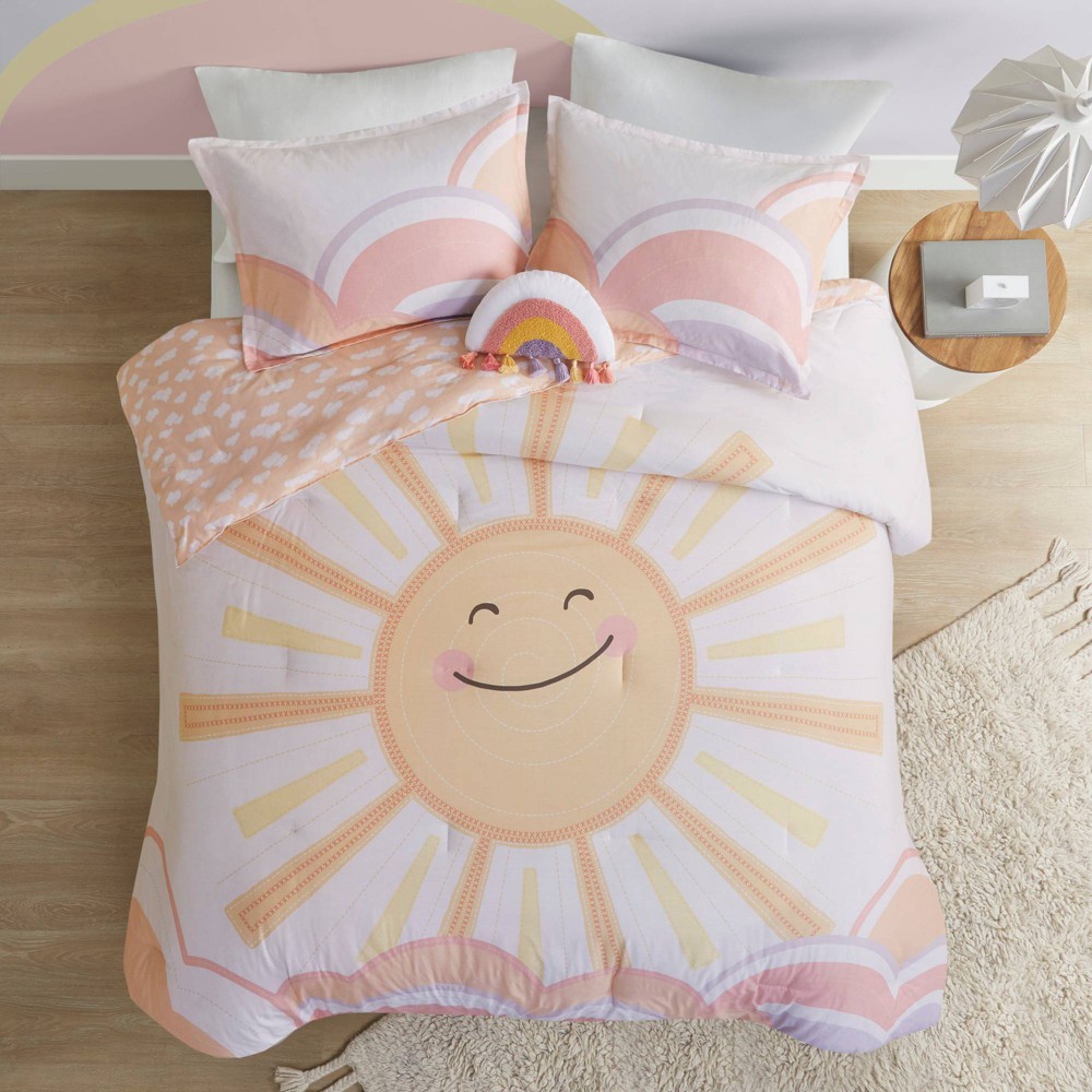 Photos - Bed Linen Twin Mandy Sunshine Printed Reversible Kids' Comforter Set Yellow/Coral 