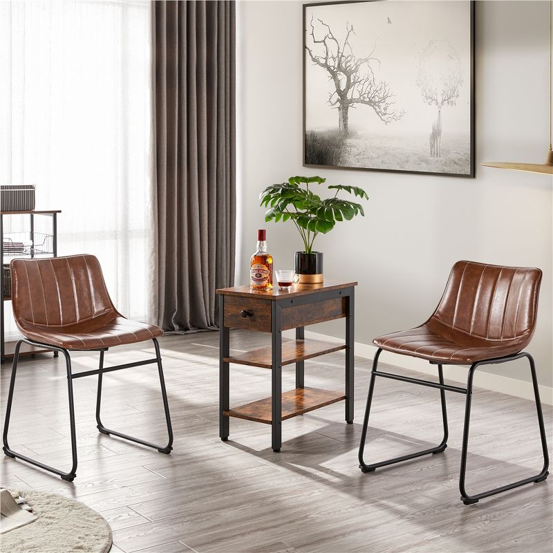Yaheetech Pack of 2 Industrial Armless Upholstered Faux Leather Dining Chairs Stools, 2 of 8