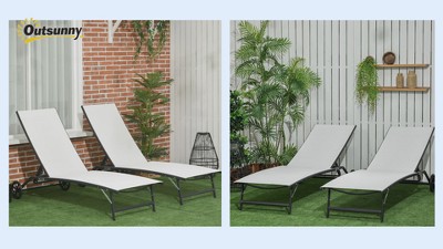 Black Mesh Adjustable Outdoor Chaise Lounge Set with Wheels