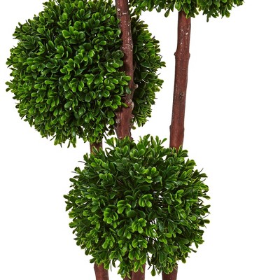 40" Green Silk and Plastic Boxwood Topiary Tree in Black Pot