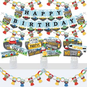 Big Dot of Happiness Cars, Trains, and Airplanes - Banner and Photo Booth Decorations - Transportation Birthday Party Supplies Kit - Doterrific Bundle - 1 of 4
